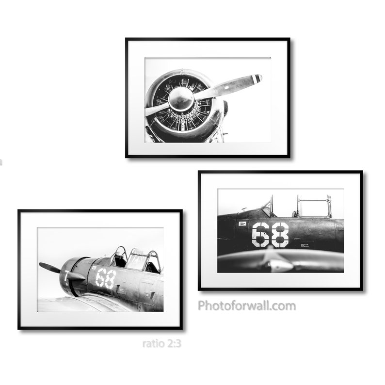 Aviation decor with set of 3 Black and white prints Retirement Pilot Gift Airplane Office Decor, Airforce Gifts for father, Gift for Him image 4