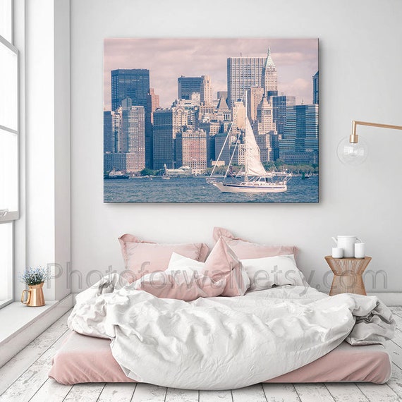 Luxury New York Wall Decor New York Photography Boat Skyline In Large Canvas Art Pink Decor New York Bedroom Decor Teen Girl Room Decor