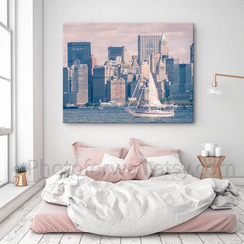 Luxury New York Wall Decor Photography Boat Skyline In Large Canvas Art Pink Bedroom Teen Girl Room