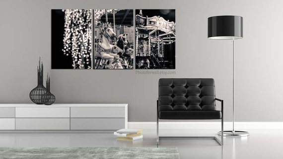 Carousel Paris Photography Paris Bedroom Decor Large Canvas Art Large Wall Art Set Of 3 Prints Black And White Photography Paris Decor