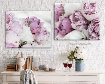 Canvas Art Farmhouse wall decor, Nursery wall art with Pink Peonies canvas art set of 2 prints baby shower gift, bedroom wall decor