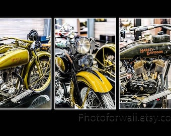 Harley Davidson photography, Harley motorcycle set of 3 prints Harley wall art Harley gift for him, garage decor