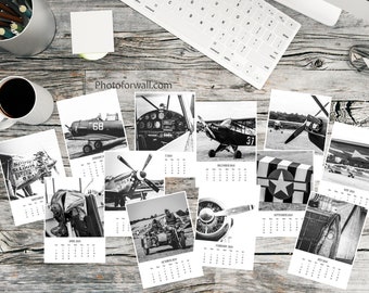 Aviation 2024 Desk Calendar with Black and white Airplane photographs, Wall Calendar Paris bedroom decor photoforwall