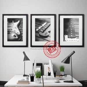 Music Art Print Office Decor Guitar Black and white prints, Music theme gifts with Fender guitar wall art, gift for him