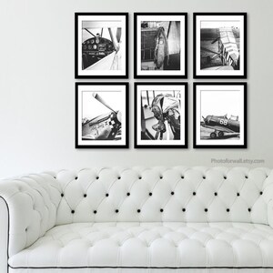 Personalized Pilot Gift for Dad Vintage Aviation decor, Airplane piper, Original gallery wall set of 6 plane black and white prints image 3