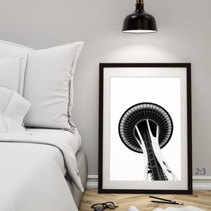 Art de Seattle Space Needle, décoration murale de Seattle, impression de Seattle, photographie en noir et blanc SANS CADRE, photo de Seattle