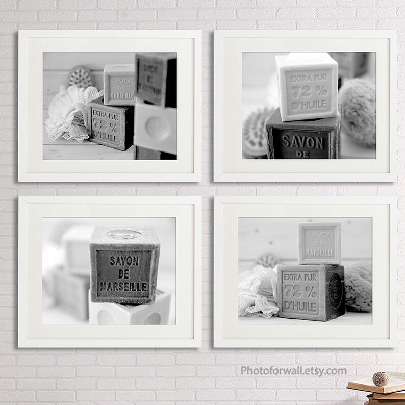 French Soap Savon de Marseille black and white photography, Rustic Bathoom Wall Decor, powder room decor, Bath Wall Decor image 5