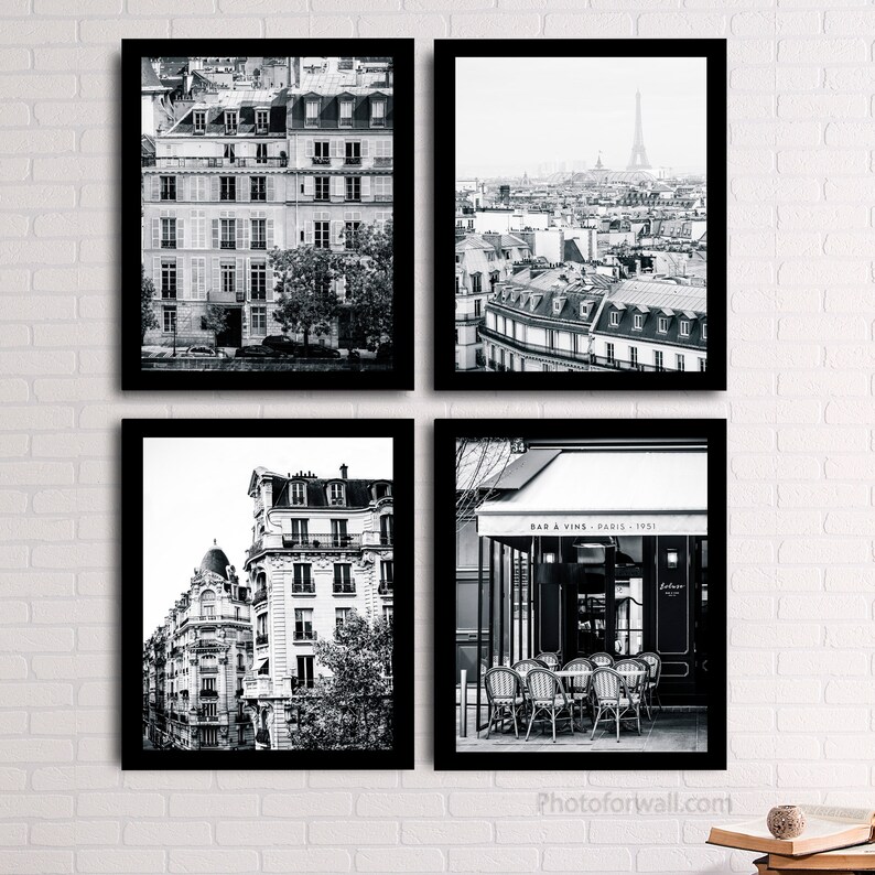 Set of 4 Paris photographs unframed in black and white prints, Bedroom Decor Bathroom Wall Decor image 3