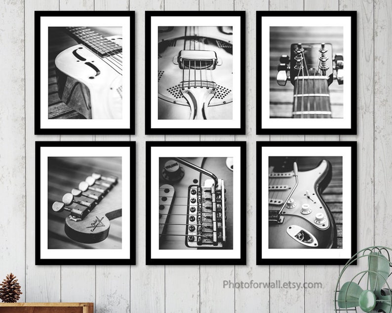 Acoustic Guitar versus Electric Guitar wall decor set of 6 image 1