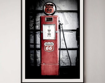 Office decor with Fuel pump artwork, American Fuel Pump photography unframed in black and white print