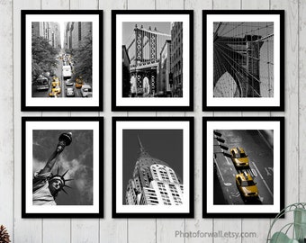 New York wall decor gift for him Fathers gift gallery wall set of 6 black and white prints gift for boyfriend stocking stuffers for men