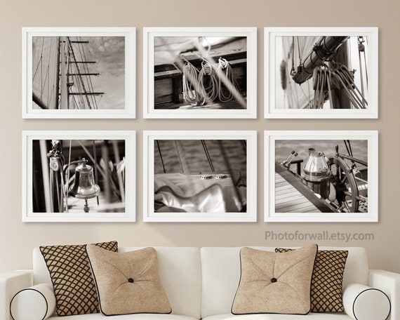 Nautical Wall Art Original Gallery Wall Set Of 6 Sepia Prints Etsy
