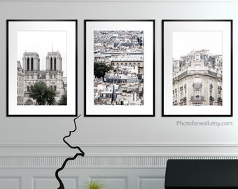 Notre Dame Cathedrale set of 3 prints Paris Photography, black and white photography, Paris bedroom decor by Albane L