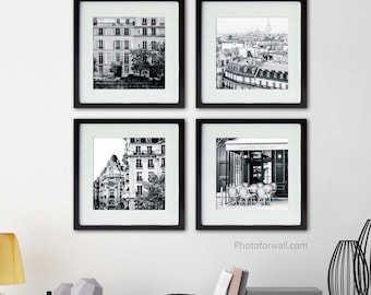 Paris artwork in black and white photography, Set of 4 Black and  white prints, Paris Wall Decor livingroom decor