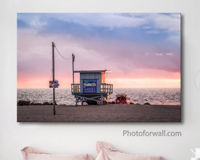 ON SALE Venice Beach print at sunset on canvas art California print Large wall art pink bedroom wall decor beach house decor image 1