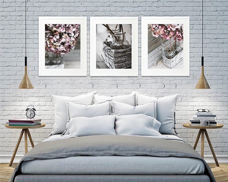 Living Room Wall Art Prints Set of 3 prints hydrangea wall art, nursery decor, bathroom wall decor, Shabby Chic decor large wall art image 3