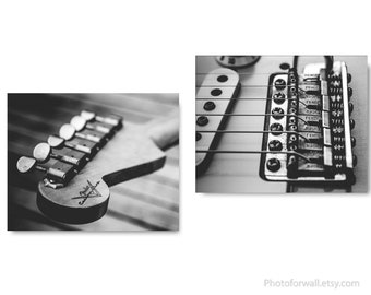 Music room decor, Electric guitar, guitar wall art set of 2 Black and white prints, music wall art, gift for musician, fathers day gift