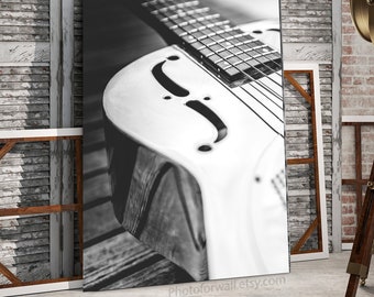 CANVAS ART Office Decor Black and white print Music room Wall Decor Music Gift for Music Lover Electric guitar wall art