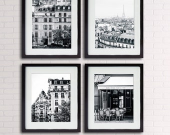 Set of 4 Paris photographs unframed in black and white prints, Bedroom Decor Bathroom Wall Decor