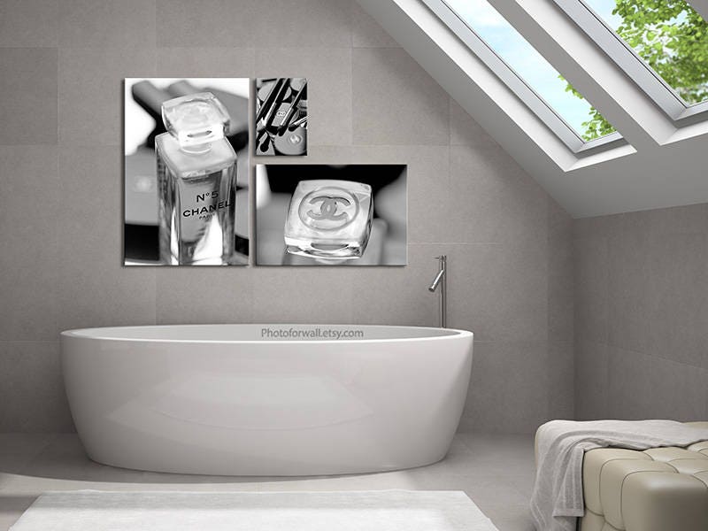 Chanel bathroom set/Chanel black and white photography/large Etsy