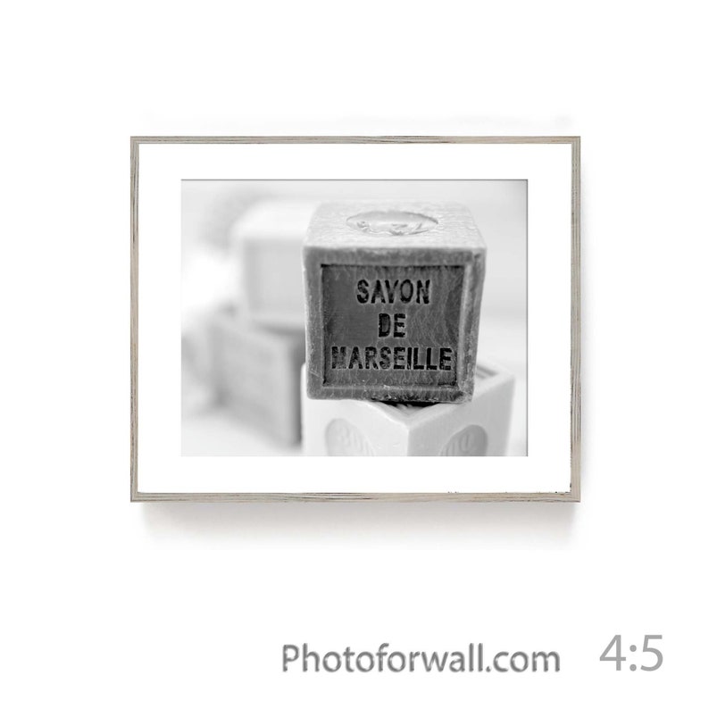 French Soap Savon de Marseille black and white photography, Rustic Bathoom Wall Decor, powder room decor, Bath Wall Decor image 1