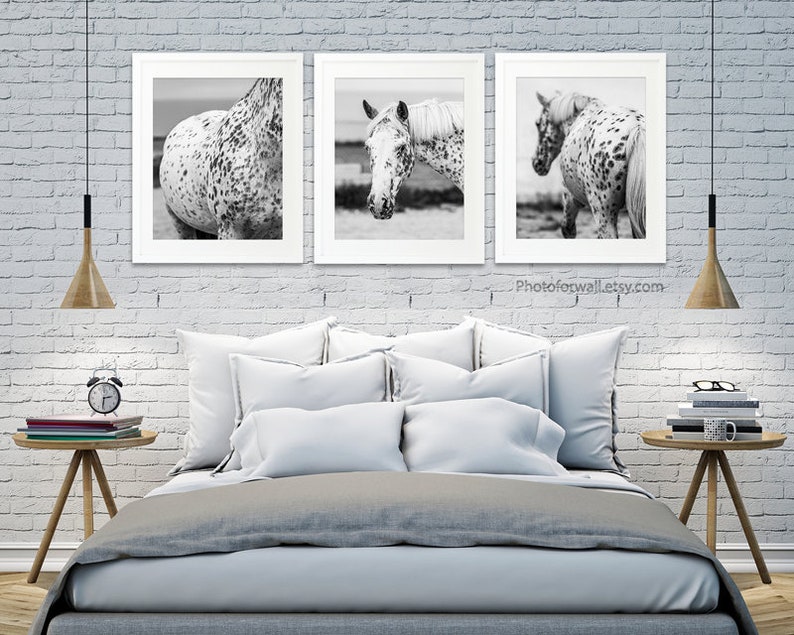 Horse art decor gallery wall art set of 3 Black and white prints horse wall decor Large wall art office or bedroom wall decor headboard image 5