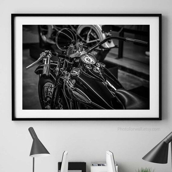 Oversize Wall Art With Harley Davidson Print Birthday Gift For Men Motorcycle Large Wall Art Harley Print First Anniversary Gift For Him