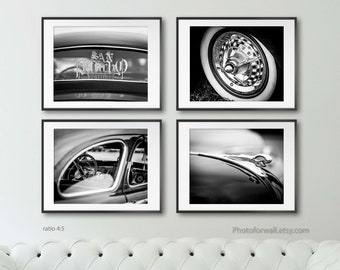 Dodge Car Wall Art with a set of 4 black and white prints, classic car photography, boys room decor, garage office decor large wall art