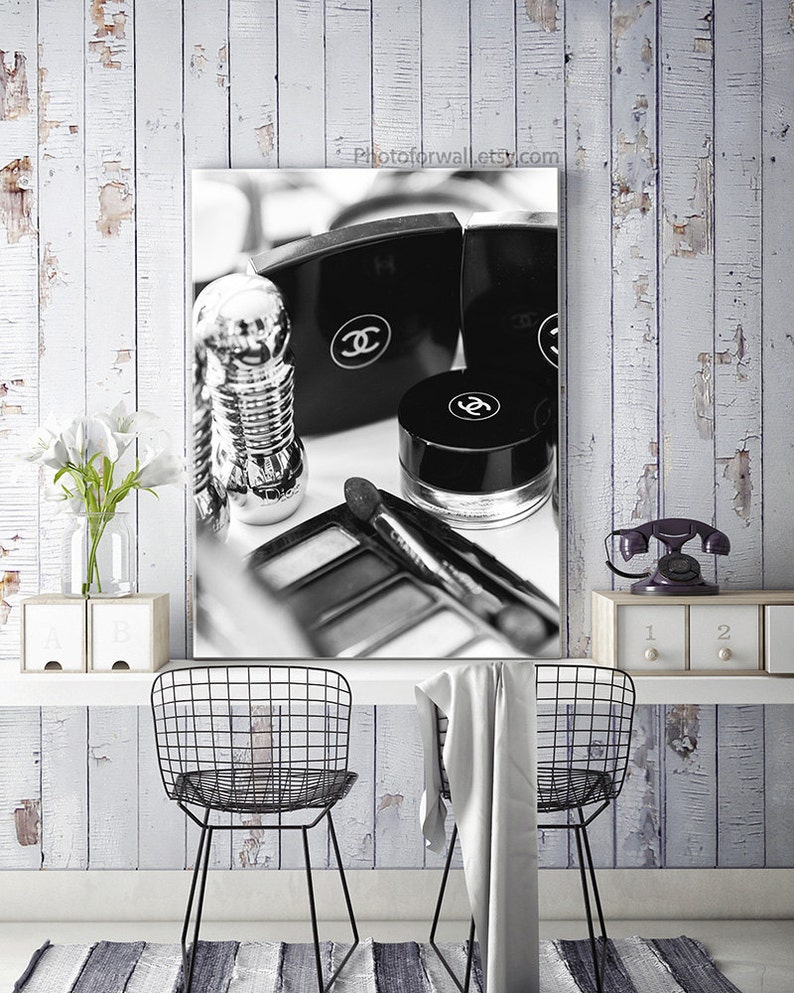 Chanel Bathroom Art large canvas art black and white Etsy