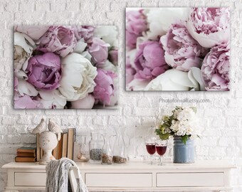 Canvas Art Nursery wall art, bedroom wall decor with set of 2 Pink Peonies prints canvas art, baby shower gift, farmhouse wall decor