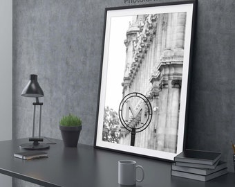 Wall decor black and white Paris photography, Paris Metro wall art, French Home decor wall art, French architecture bedroom decor