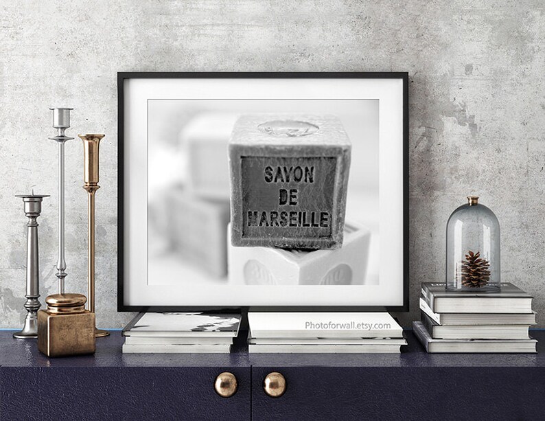 French Soap Savon de Marseille black and white photography, Rustic Bathoom Wall Decor, powder room decor, Bath Wall Decor image 2