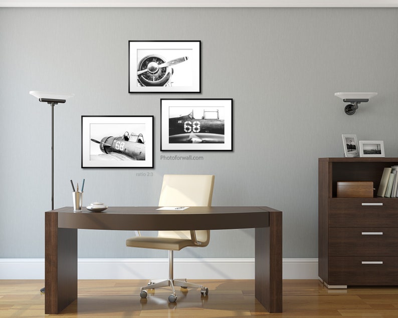 Aviation decor with set of 3 Black and white prints Retirement Pilot Gift Airplane Office Decor, Airforce Gifts for father, Gift for Him image 5