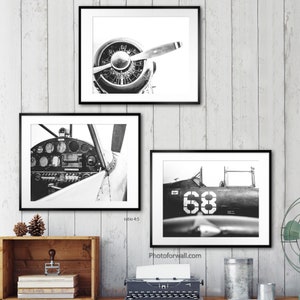 Aviation decor with set of 3 Black and white prints Retirement Pilot Gift Airplane Office Decor, Airforce Gifts for father, Gift for Him image 2