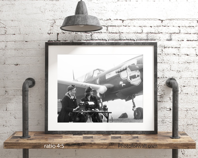 Women Aviators photography, personalized Pilot Gift for woman, Airplane decor, aviation gifts plane black and white print, Aircraft image 1