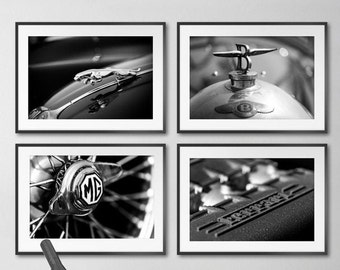 Office Wall Decor Black and white prints of classic car photography, boys room decor, garage office decor large wall art