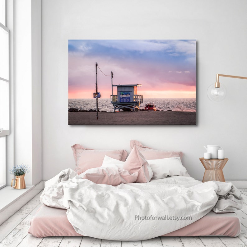 ON SALE Venice Beach print at sunset on canvas art California print Large wall art pink bedroom wall decor beach house decor image 2