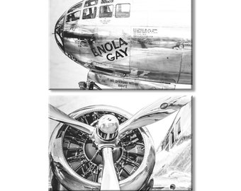 Airplane Decor Black and white prints, Enola Gay Propeller, Pilot gift for him, Aviation Decor Personalized Wall decor, Gift for Men