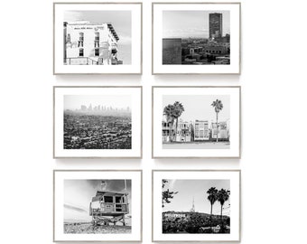 Los Angeles wall art Black and white prints set of 6 prints of Los Angeles California home decor idea gift for her