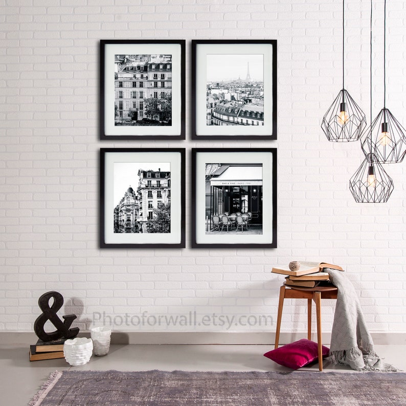 Set of 4 Paris photographs unframed in black and white prints, Bedroom Decor Bathroom Wall Decor image 2