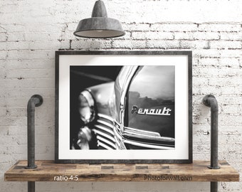 Car Poster, Car wall art, Classic Car Black And White Prints Renault 4 CV Car closeup Office Decor For Men