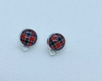 Plaid Cabochon Clip-on Earrings