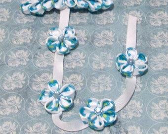 Blue and White KAnzashi Flower Barrette Braid