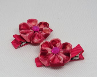 Pink Camoflauge Kanzashi Flower Alligator Clip