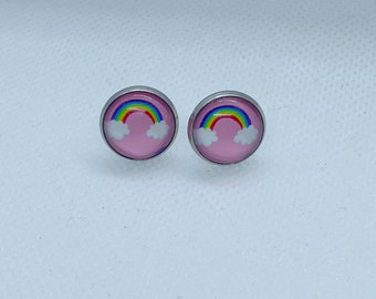 Rainbow Cabochon Stud Earrings