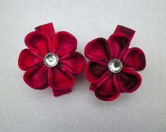 Camouflage Pink Kanzashi Flower Alligator Clip