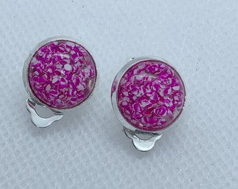 Pink and White Cabochon Clip-on Earrings