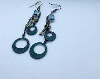 Key crystal dangle earrings