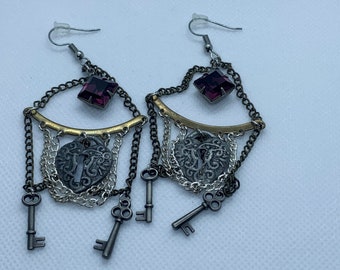 Lock and Key Purple Crystal Earrings