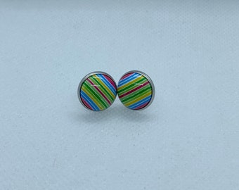 Rainbow stripe Cabochon Stud Earrings